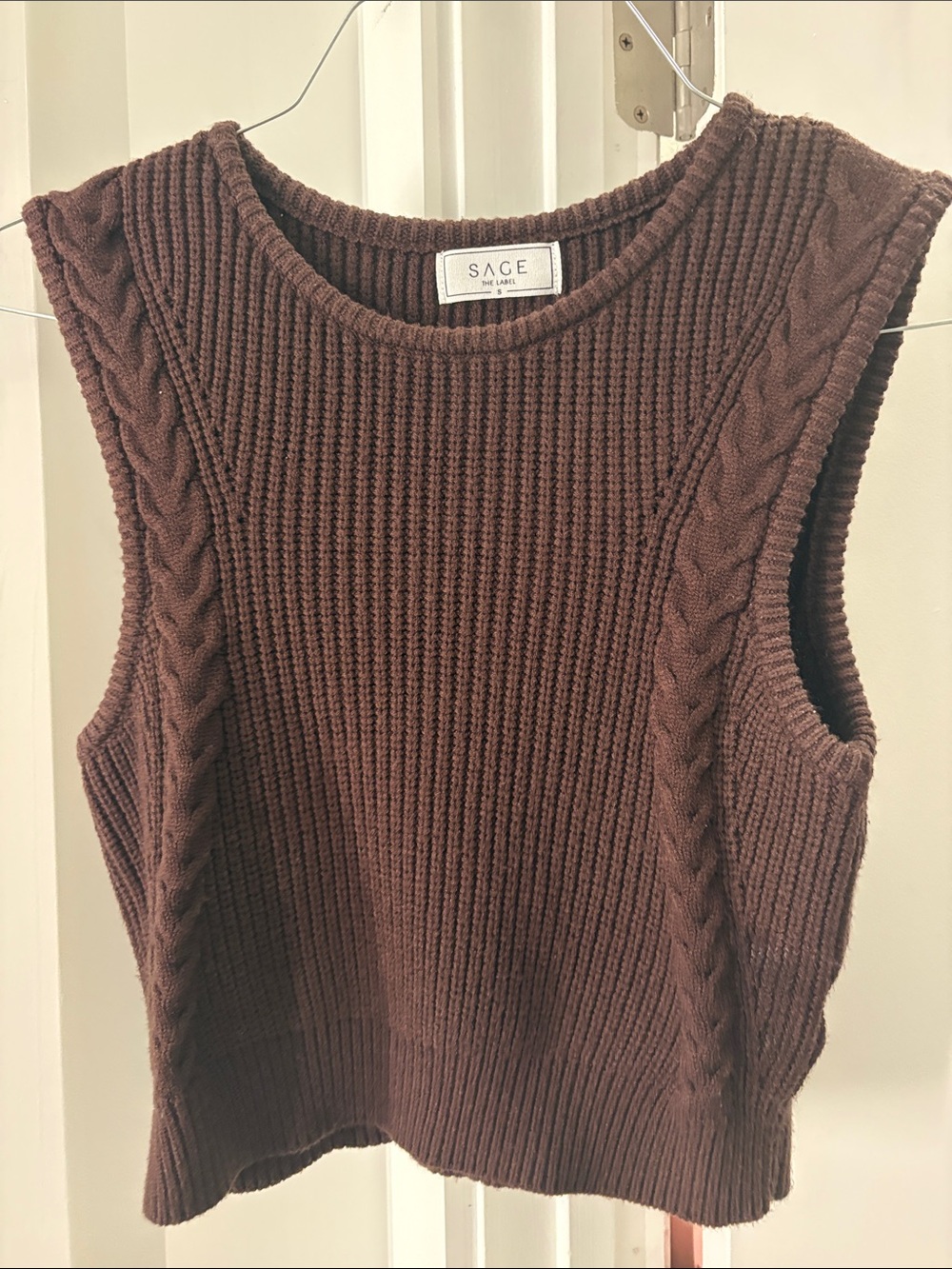 Sage Brown Cable Knit Sleeveless Sweater Vest